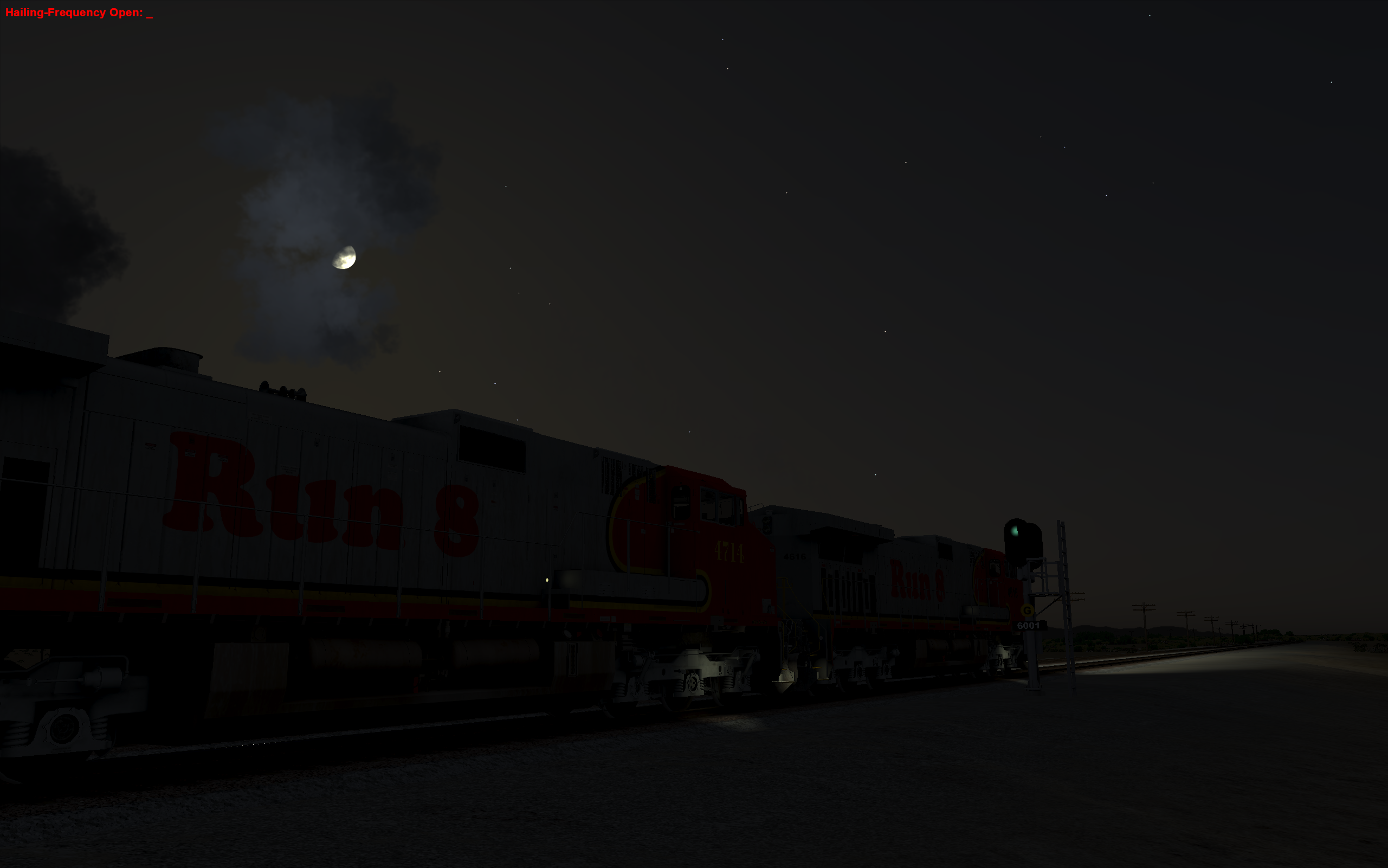 Run8 full screen game -- night train passing a signal